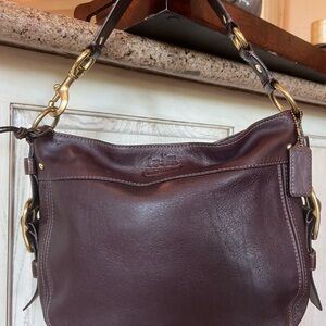 Coach Zoe Brown Leather Shoulder Bag with Gold Hardware